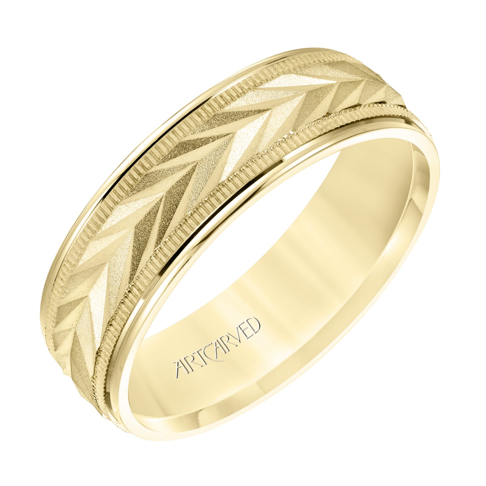 ArtCarved 6.5mm 14k Yellow Gold Wheat Leaf Coined Pattern