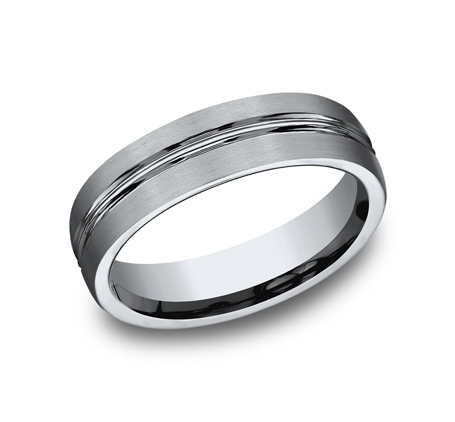 Benchmark 6mm Titanium Satin Finished Grooved Comfort Fit Band - Mens ...