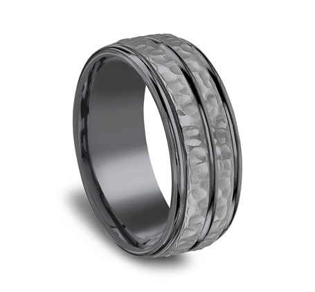 Benchmark 8mm Tantalum Double Row Hammered Pattern Rounded Edge Band ...